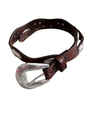 Silver Creek Brown Leather Western Belt with Silvertone Conchos. Rodeo cowgirl